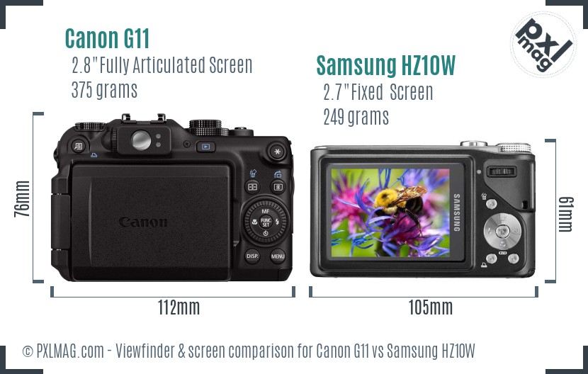 Canon G11 vs Samsung HZ10W Screen and Viewfinder comparison