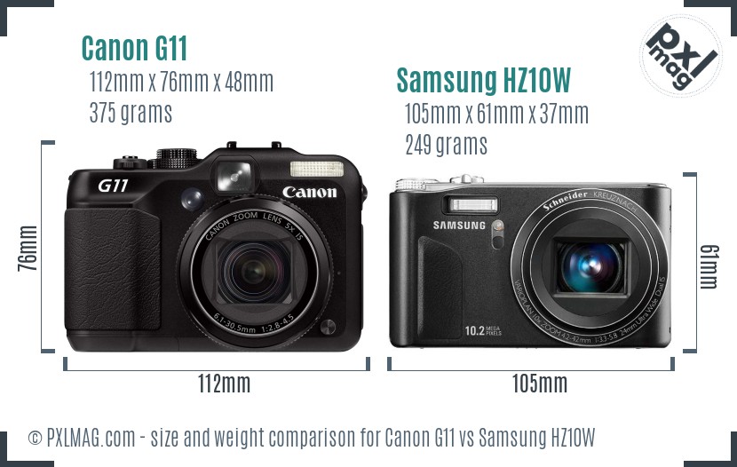 Canon G11 vs Samsung HZ10W size comparison