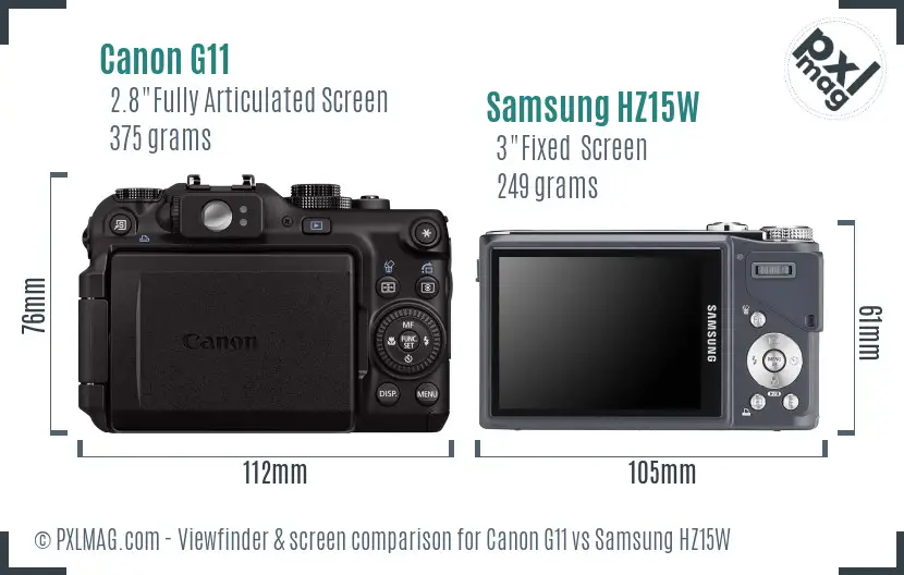 Canon G11 vs Samsung HZ15W Screen and Viewfinder comparison
