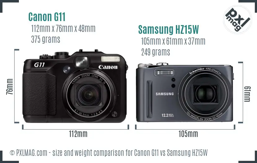 Canon G11 vs Samsung HZ15W size comparison