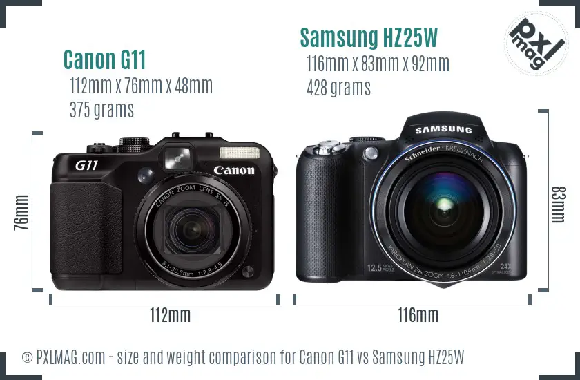 Canon G11 vs Samsung HZ25W size comparison