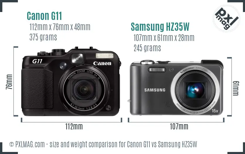 Canon G11 vs Samsung HZ35W size comparison Canon G11 vs Samsung HZ35W size comparison