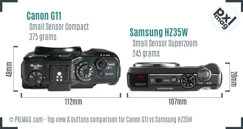 Canon G11 vs Samsung HZ35W top view buttons comparison Canon G11 vs Samsung HZ35W top view buttons comparison