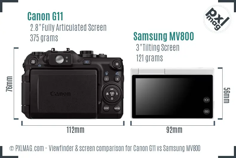 Canon G11 vs Samsung MV800 Screen and Viewfinder comparison