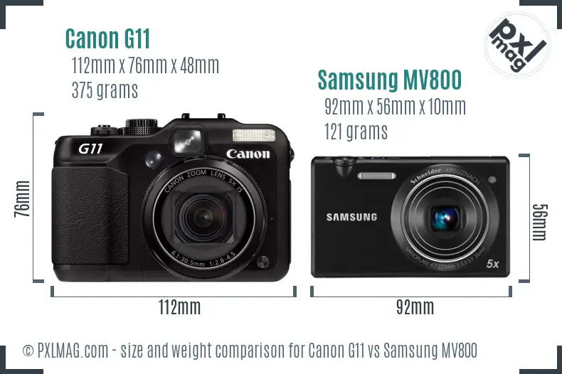 Canon G11 vs Samsung MV800 size comparison