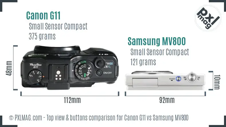 Canon G11 vs Samsung MV800 top view buttons comparison