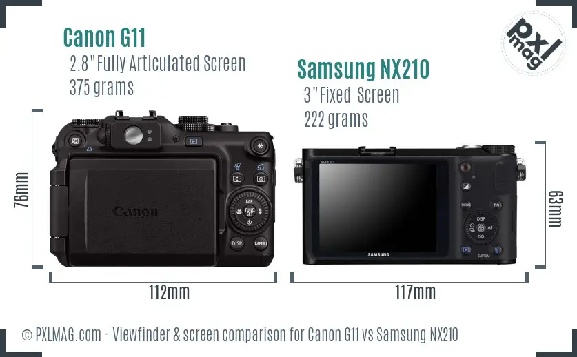 Canon G11 vs Samsung NX210 Screen and Viewfinder comparison