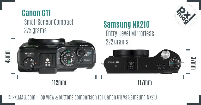 Canon G11 vs Samsung NX210 top view buttons comparison