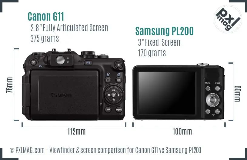 Canon G11 vs Samsung PL200 Screen and Viewfinder comparison Canon G11 vs Samsung PL200 Screen and Viewfinder comparison