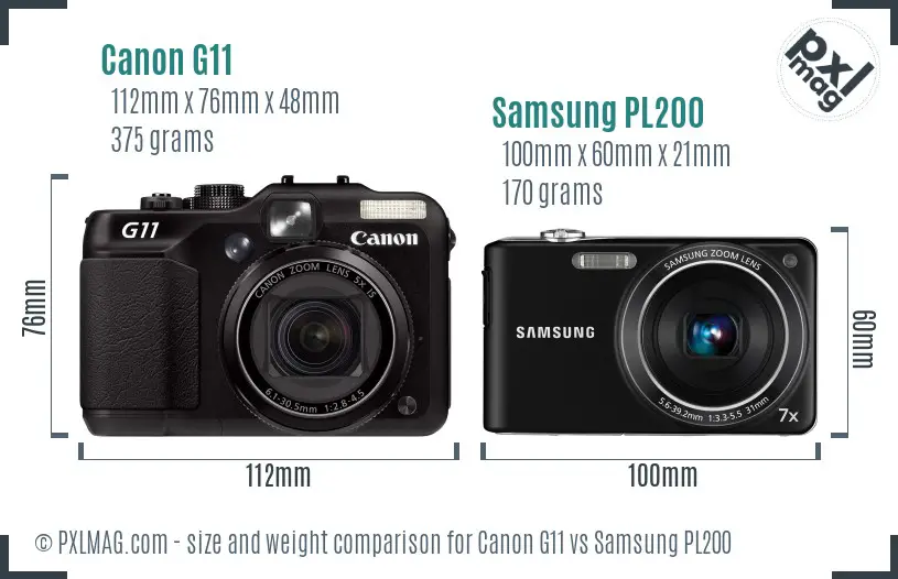 Canon G11 vs Samsung PL200 size comparison Canon G11 vs Samsung PL200 size comparison
