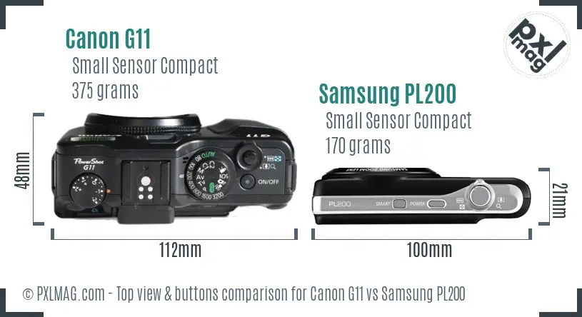 Canon G11 vs Samsung PL200 top view buttons comparison Canon G11 vs Samsung PL200 top view buttons comparison