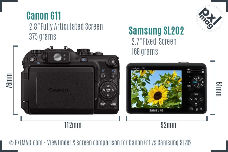 Canon G11 vs Samsung SL202 Screen and Viewfinder comparison