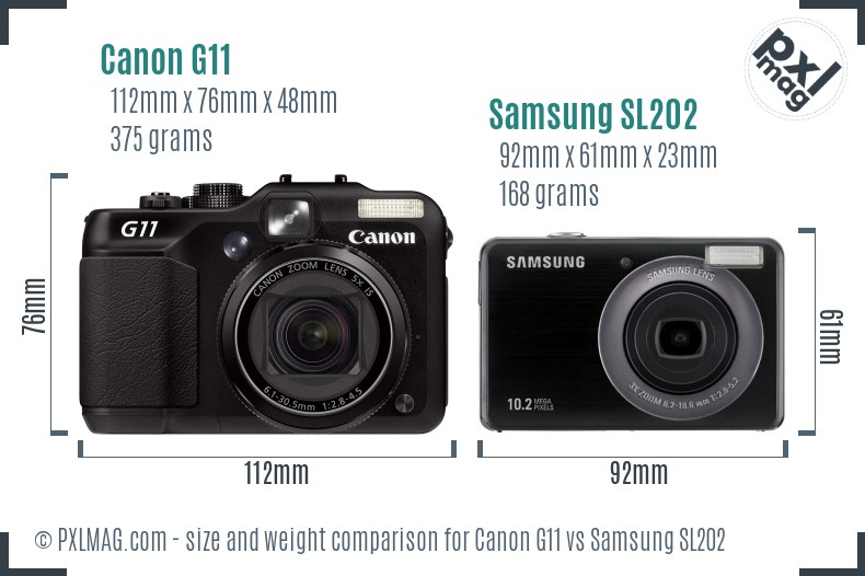 Canon G11 vs Samsung SL202 size comparison Canon G11 vs Samsung SL202 size comparison