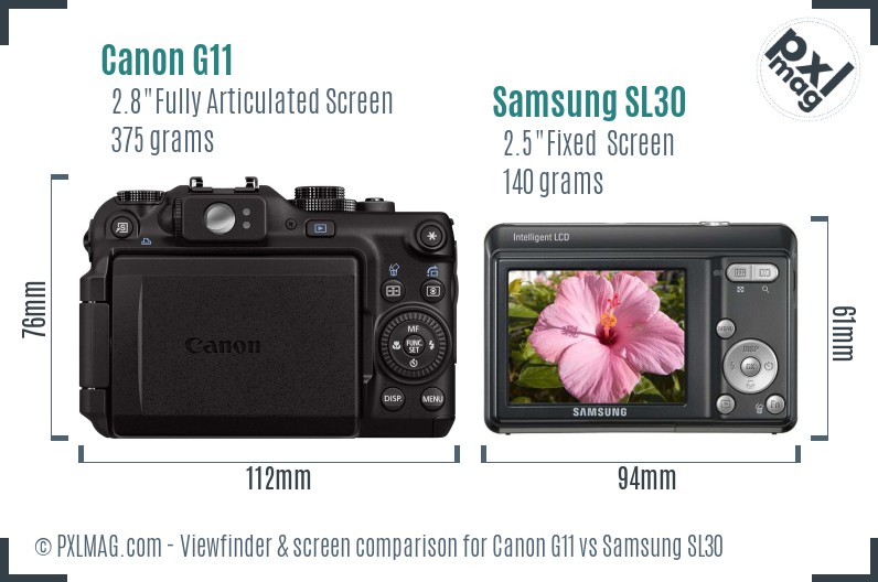 Canon G11 vs Samsung SL30 Screen and Viewfinder comparison
