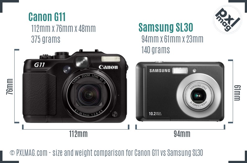 Canon G11 vs Samsung SL30 size comparison