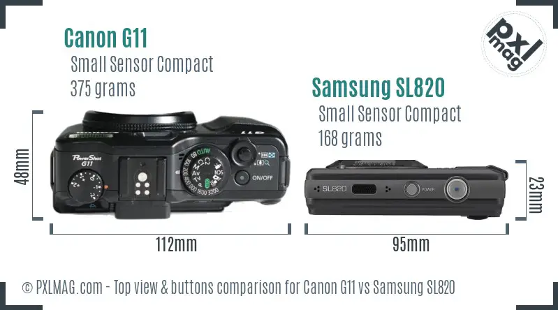 Canon G11 vs Samsung SL820 top view buttons comparison