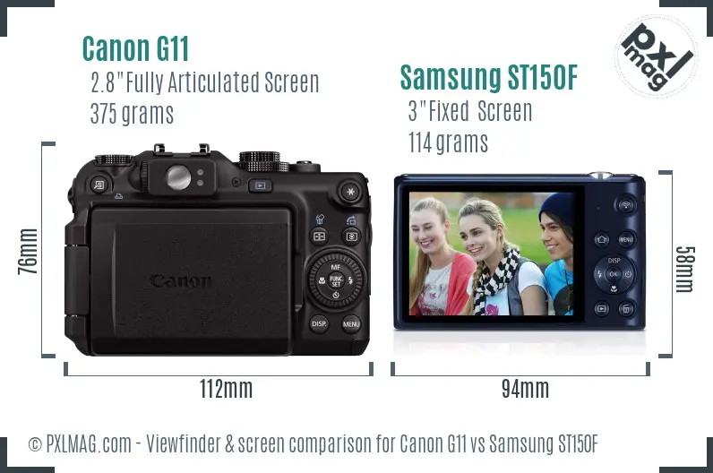 Canon G11 vs Samsung ST150F Screen and Viewfinder comparison
