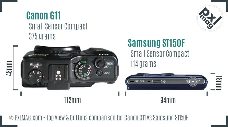 Canon G11 vs Samsung ST150F top view buttons comparison