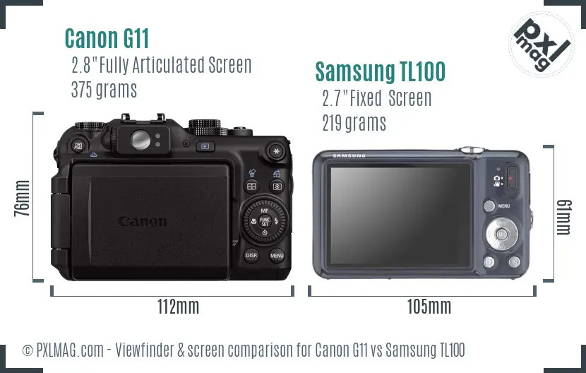 Canon G11 vs Samsung TL100 Screen and Viewfinder comparison Canon G11 vs Samsung TL100 Screen and Viewfinder comparison