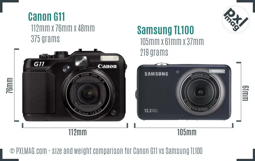 Canon G11 vs Samsung TL100 size comparison Canon G11 vs Samsung TL100 size comparison