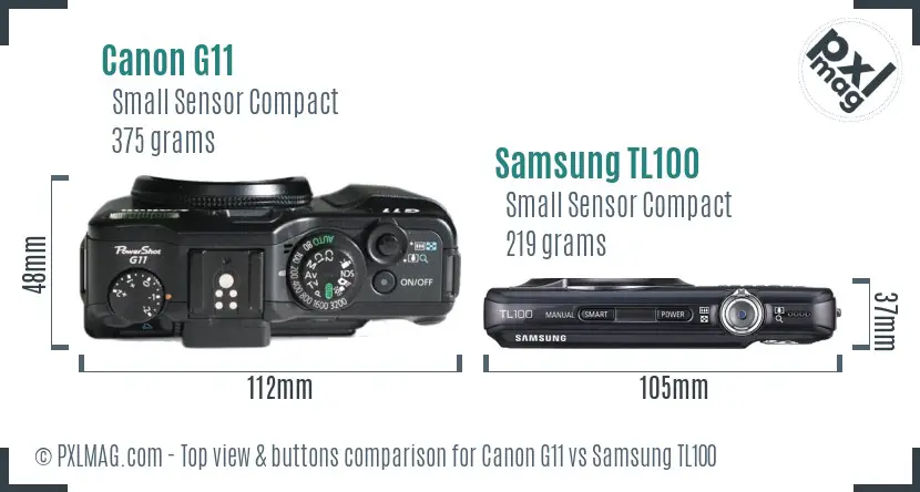 Canon G11 vs Samsung TL100 top view buttons comparison Canon G11 vs Samsung TL100 top view buttons comparison