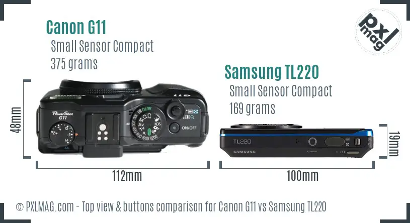 Canon G11 vs Samsung TL220 top view buttons comparison