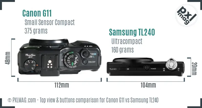 Canon G11 vs Samsung TL240 top view buttons comparison