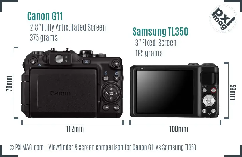 Canon G11 vs Samsung TL350 Screen and Viewfinder comparison
