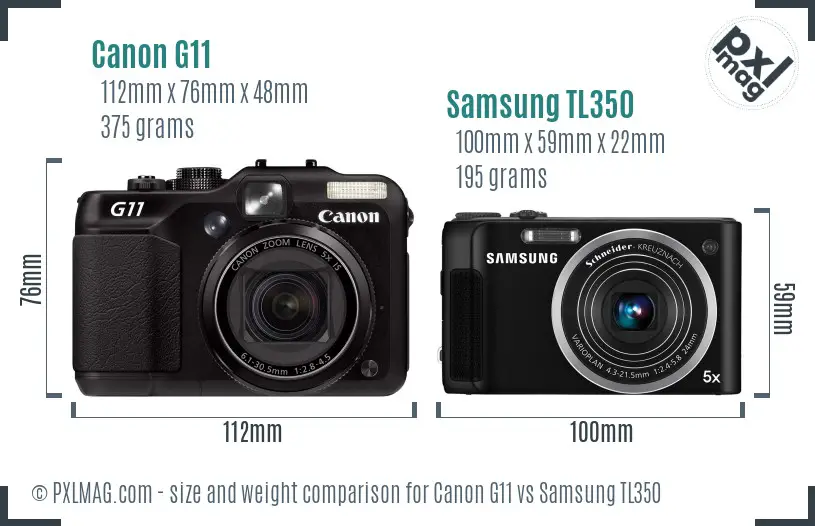 Canon G11 vs Samsung TL350 size comparison