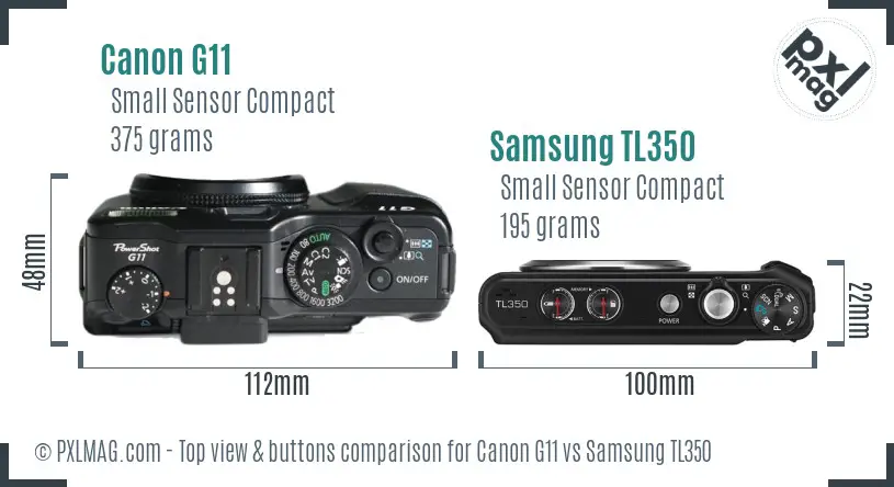 Canon G11 vs Samsung TL350 top view buttons comparison