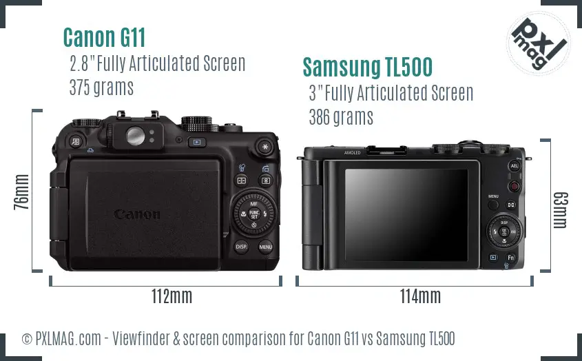 Canon G11 vs Samsung TL500 Screen and Viewfinder comparison
