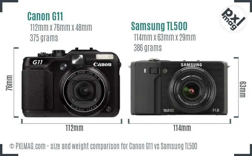 Canon G11 vs Samsung TL500 size comparison