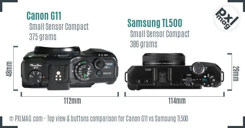 Canon G11 vs Samsung TL500 top view buttons comparison