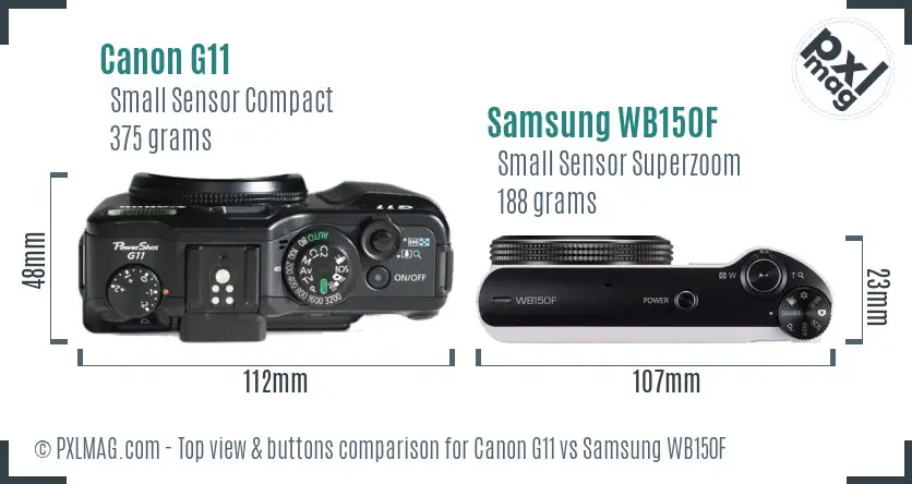 Canon G11 vs Samsung WB150F top view buttons comparison Canon G11 vs Samsung WB150F top view buttons comparison