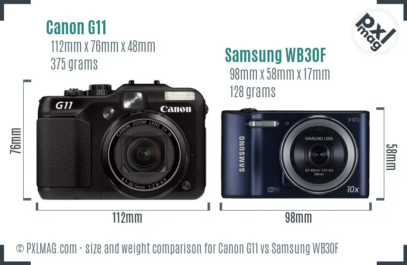 Canon G11 vs Samsung WB30F size comparison