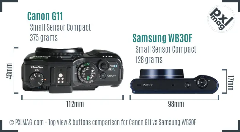 Canon G11 vs Samsung WB30F top view buttons comparison