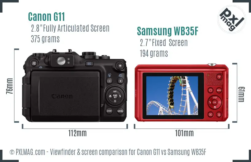 Canon G11 vs Samsung WB35F Screen and Viewfinder comparison