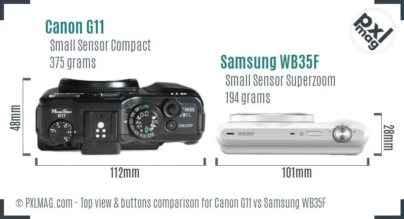 Canon G11 vs Samsung WB35F top view buttons comparison