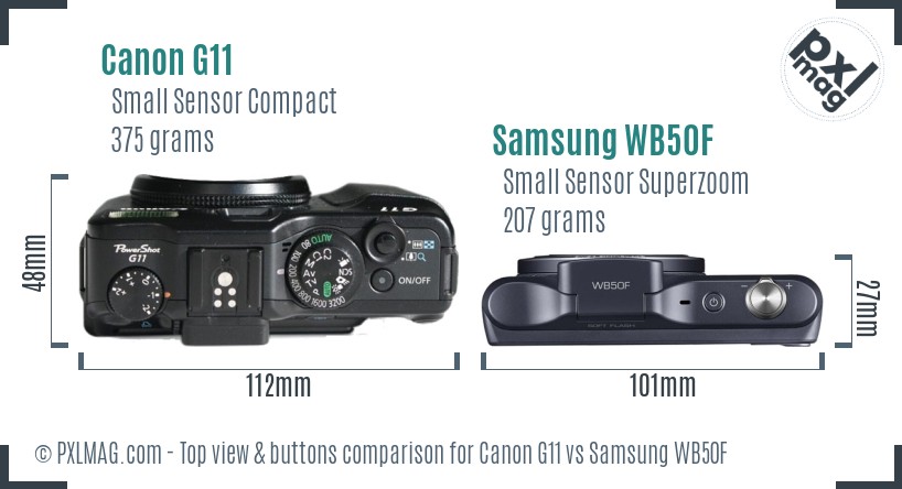Canon G11 vs Samsung WB50F top view buttons comparison