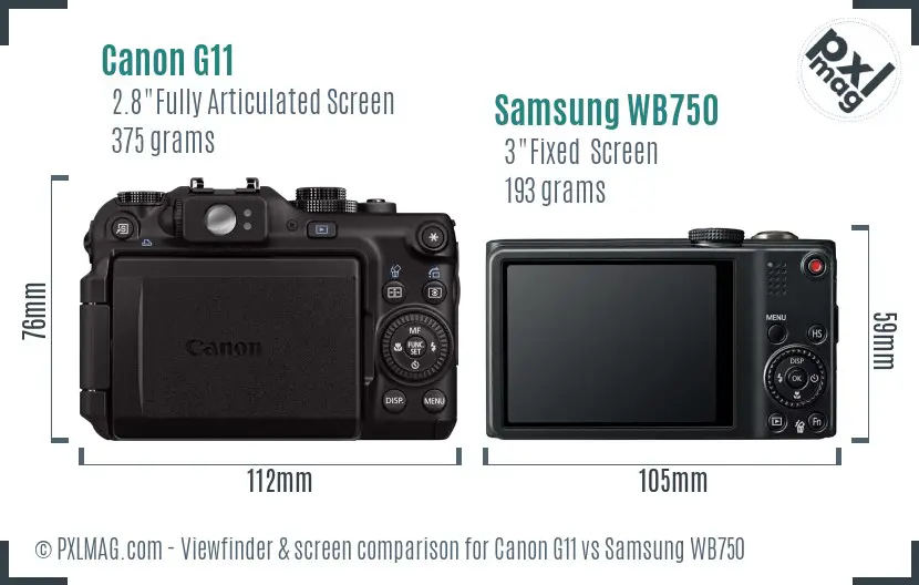 Canon G11 vs Samsung WB750 Screen and Viewfinder comparison