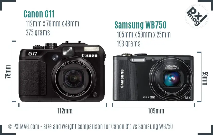 Canon G11 vs Samsung WB750 size comparison