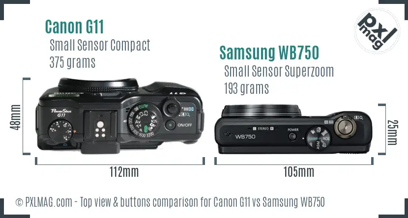 Canon G11 vs Samsung WB750 top view buttons comparison