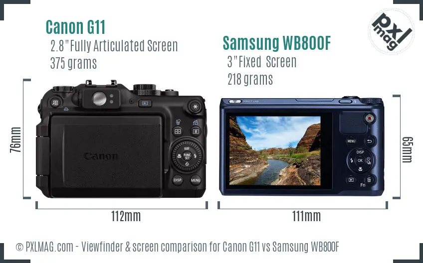 Canon G11 vs Samsung WB800F Screen and Viewfinder comparison