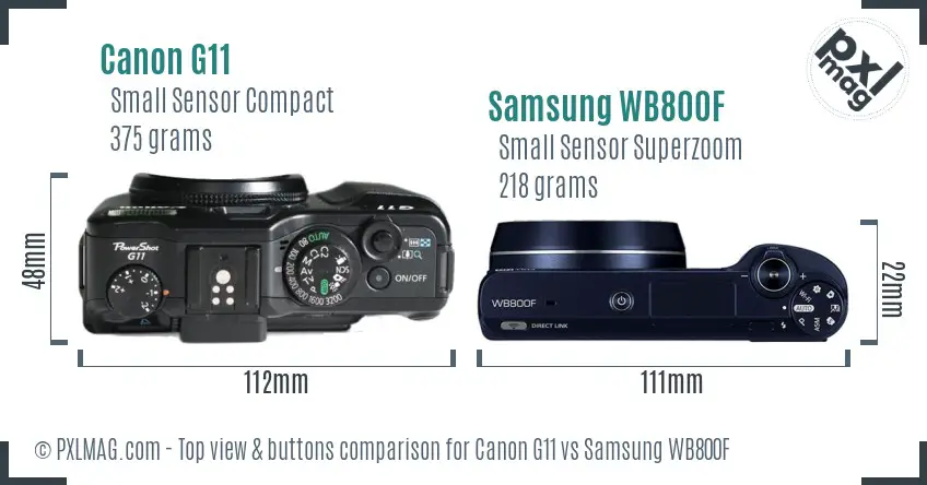 Canon G11 vs Samsung WB800F top view buttons comparison