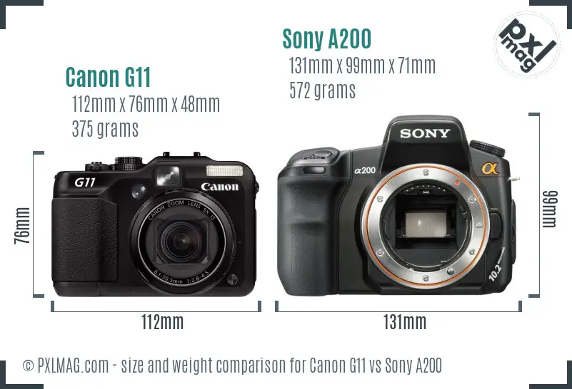Canon G11 vs Sony A200 size comparison Canon G11 vs Sony A200 size comparison