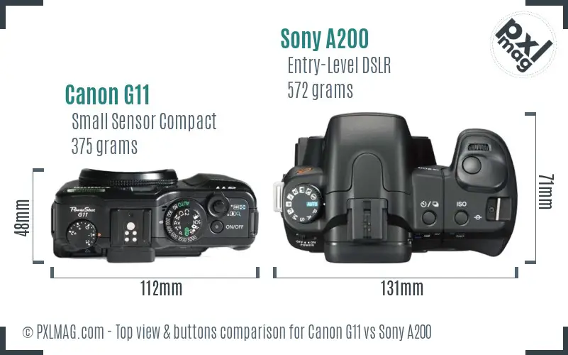 Canon G11 vs Sony A200 top view buttons comparison Canon G11 vs Sony A200 top view buttons comparison