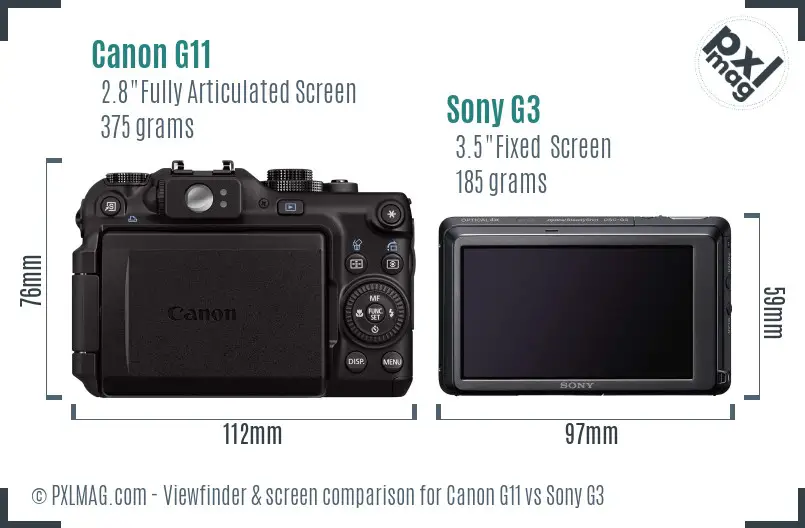 Canon G11 vs Sony G3 Screen and Viewfinder comparison Canon G11 vs Sony G3 Screen and Viewfinder comparison