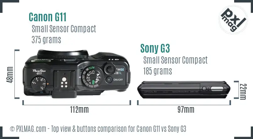 Canon G11 vs Sony G3 top view buttons comparison Canon G11 vs Sony G3 top view buttons comparison