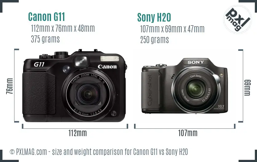 Canon G11 vs Sony H20 size comparison