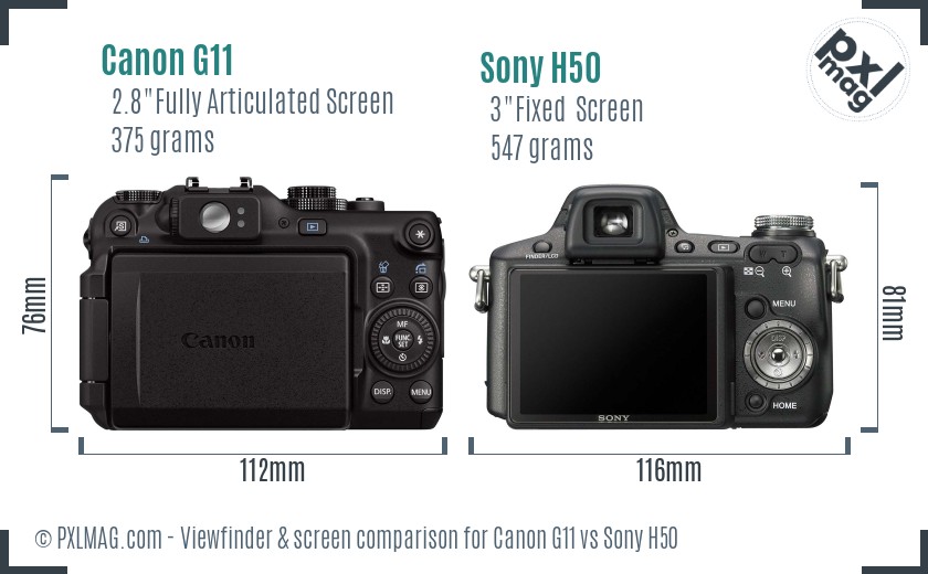 Canon G11 vs Sony H50 Screen and Viewfinder comparison